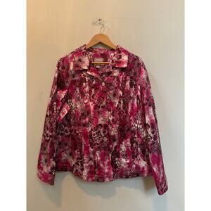 Chico’s Floral Art to Wear Button Up Boxy Lightweight Jacket Pink Size 3 or XL